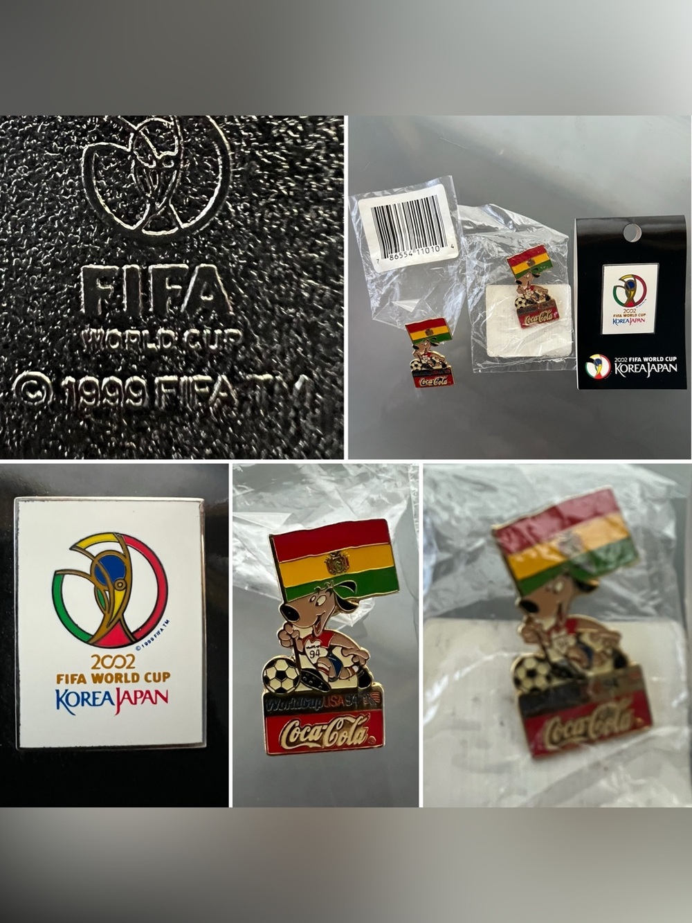 ⚽️1994 2002 VTG FIFA World Cup Lapel Pin Lot New Korea/Japan & Bolivia Coca Cola